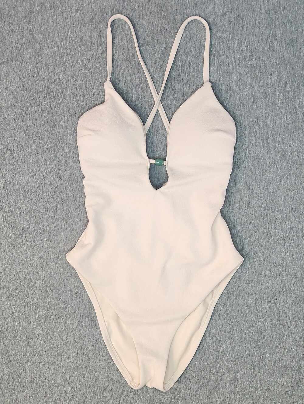 Shade & Shore Crepe Beaded Plunge Cheeky One‑Piece Swimsuit Cream S